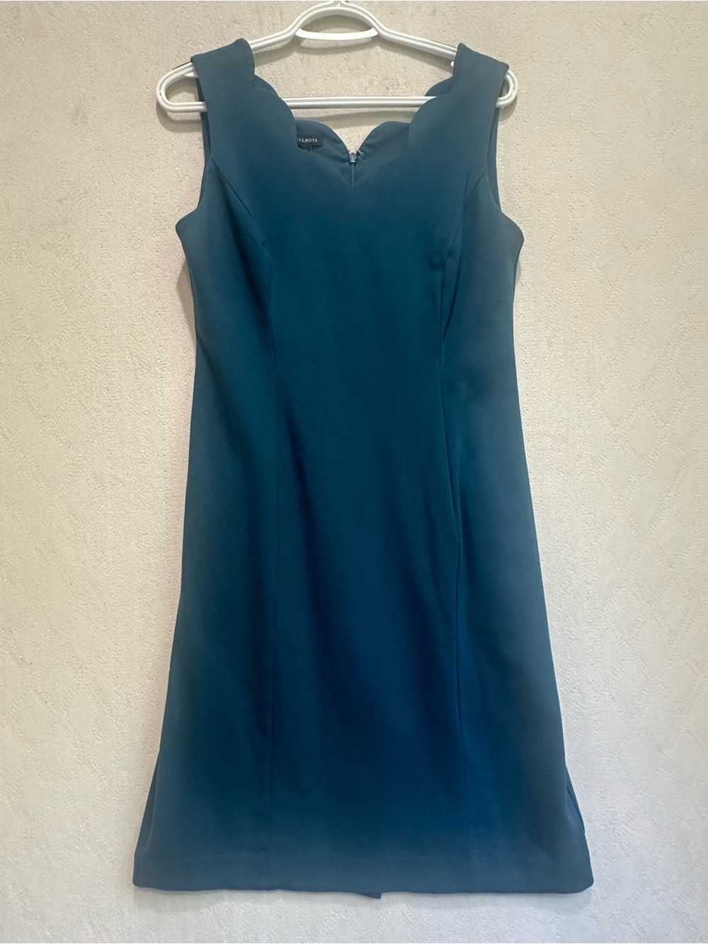 Talbots Teal Stretchy Scallop Neck Sheath Dress Sz 6 Lined Office Event